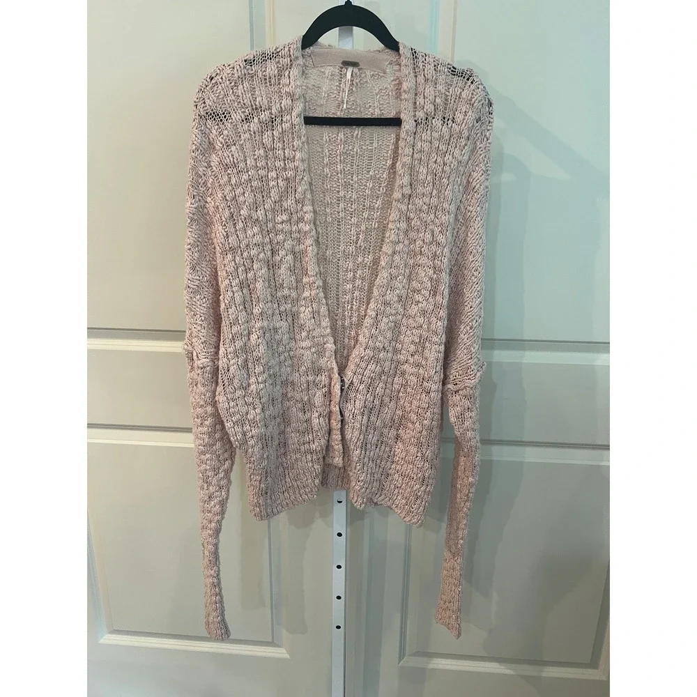 Free People Fun Times Chunky Cardigan Sweater Pink Open Knit Size Small